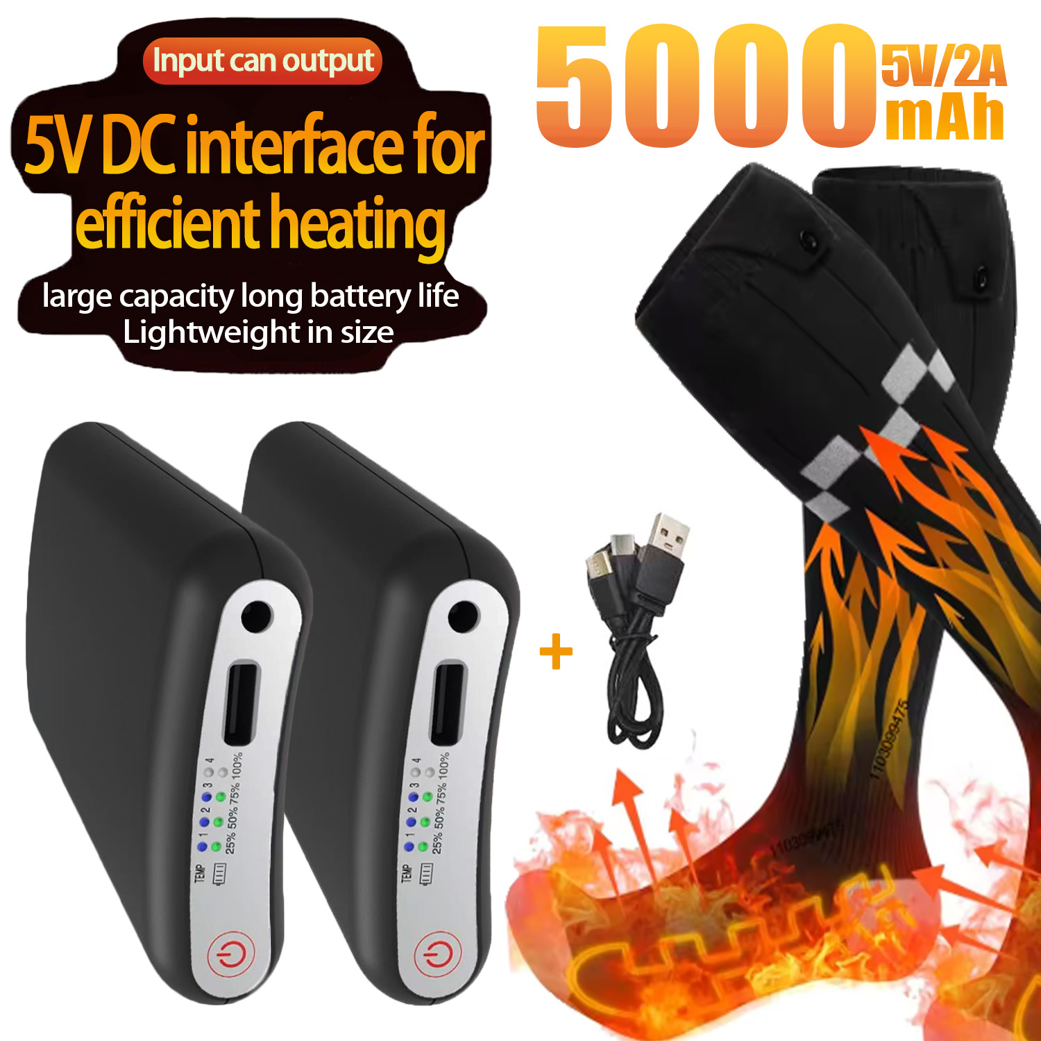 Heated Insole Rechargeable - Batería Duradera de 5000 mAh y