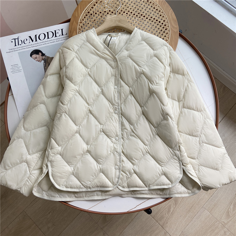 Puffer Jacket Women Down - Chaqueta acolchada suave ultraligera sin cuello
